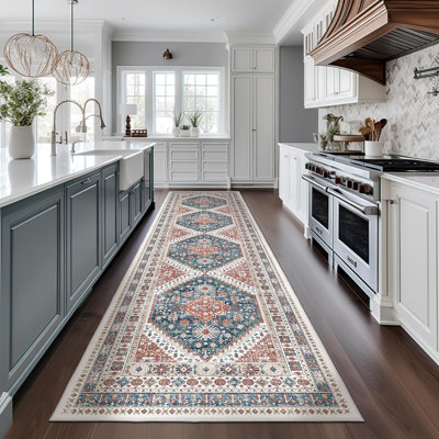 Medallion Non Slip Washable Rug(Red)