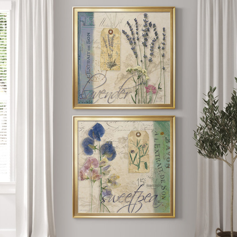 Lavande - reproduction de cadre photo, Toile encadrée dorée, H 34,5 po x l 69 po x P 1,5 po, Pas de tapis