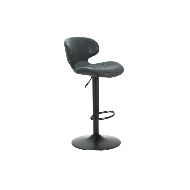 Ansilma Swivel Upholstered and Faux Leather Adjustable Height Bar Stool with Steel Frame, Grey