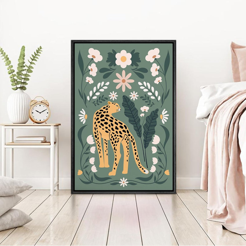 Imprimé floral lumineux de style BCBG avec imprimé floral de guépard, animaux de la chambre à coucher, style bohème moderne