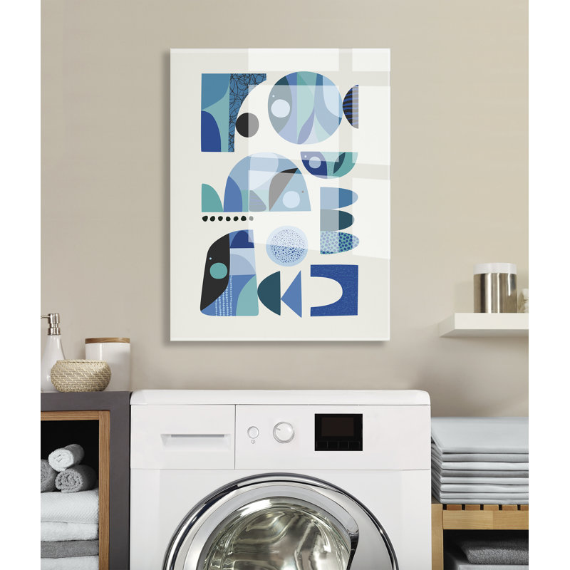 «Mid Century Fish Blue» par Rachel Lee, 3 oiseaux flottants, art mural en acrylique