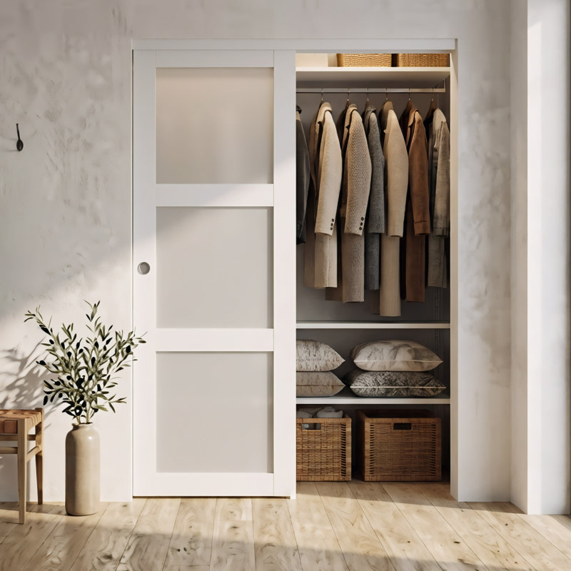 Portes coulissantes de garde-robe - Portes coulissantes en verre givré et en bois manufacturé 60 po x 80 po avec quincaillerie d'installation