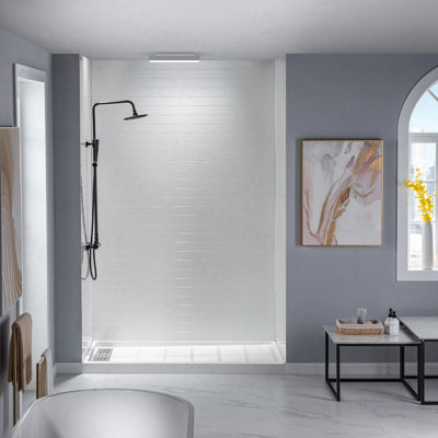 L 60 po x P 36 po x H 75/96 po, surface de douche à coller, surface découpée, épaisseur de 0,137 po