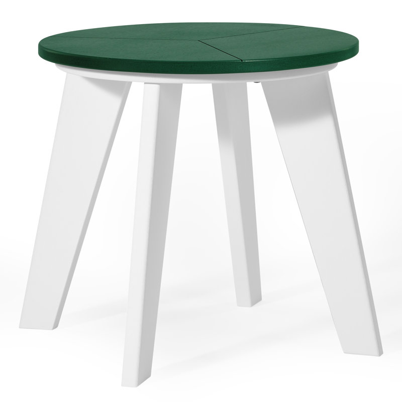 Outdoor Round 18" End Table, White, Dark Green