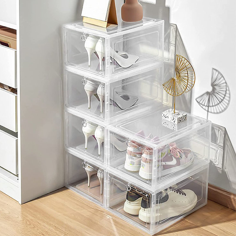 6 Pair Stackable Shoe Storage Box, Clear