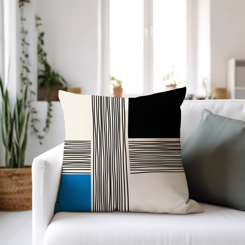 Cassie Abstract Outdoor Reversible Throw Pillow, Turquoise/Cream/Black, 19"H x 19"W