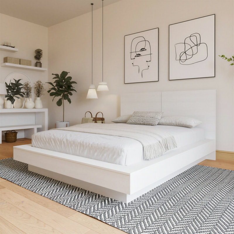 Napa Platform Bed with Headboard, King, White