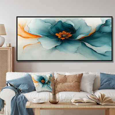 Abstract Ranunculus Golden And Aqua Glow II - Ranunculus Large Wall Art