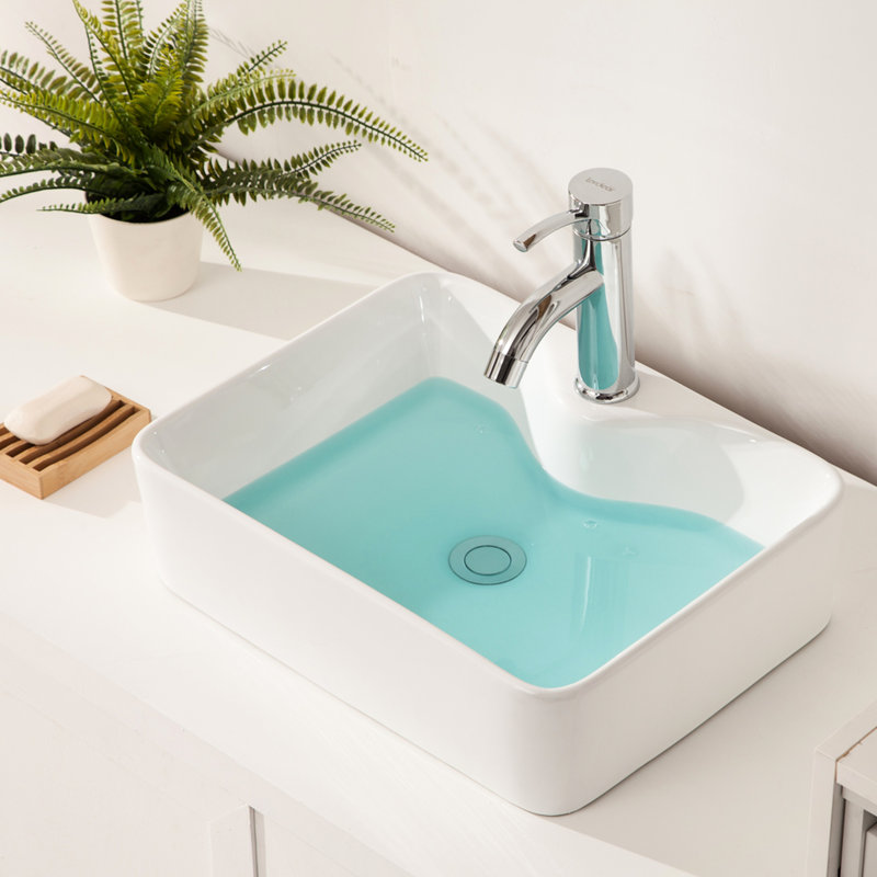Lavabo vasque en céramique pour salle de bain - 19 x 15 po, blanc, moderne, rectangulaire, teinté, comptoir 19 po x 15 po blanc moderne