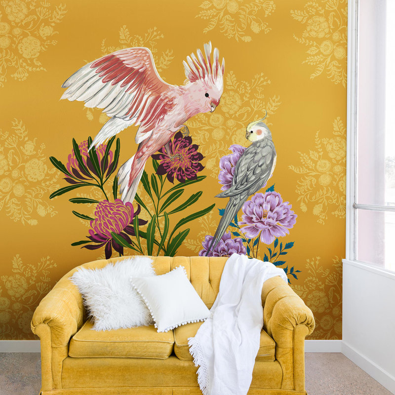 Murale cockatiel et cacatoès pimlada phuapradit, L 96 po x l 144 po