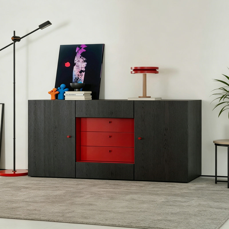 Buffet simple et moderne de style italien, H 33,4 po x l 63 po x P 15,7 po