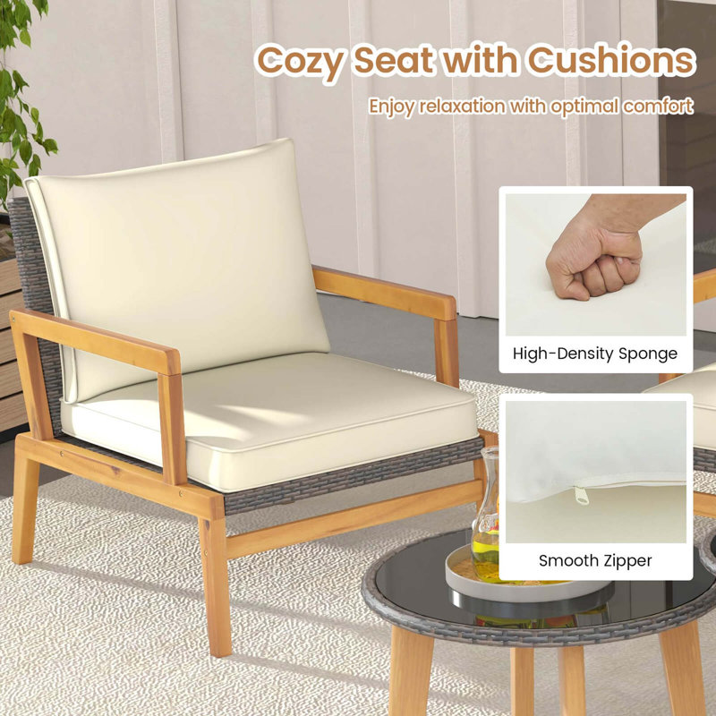 George Oliver 5 Piece Rattan Furniture Set Wicker Woven Sofa Set With Solid Acacia Wood Frame