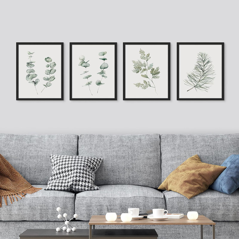 «Sage Green Wildflower Forest Plant», reproduction encadrée de 4 pièces, Cadre noir, H 10 po x l 8 po x P 1 po