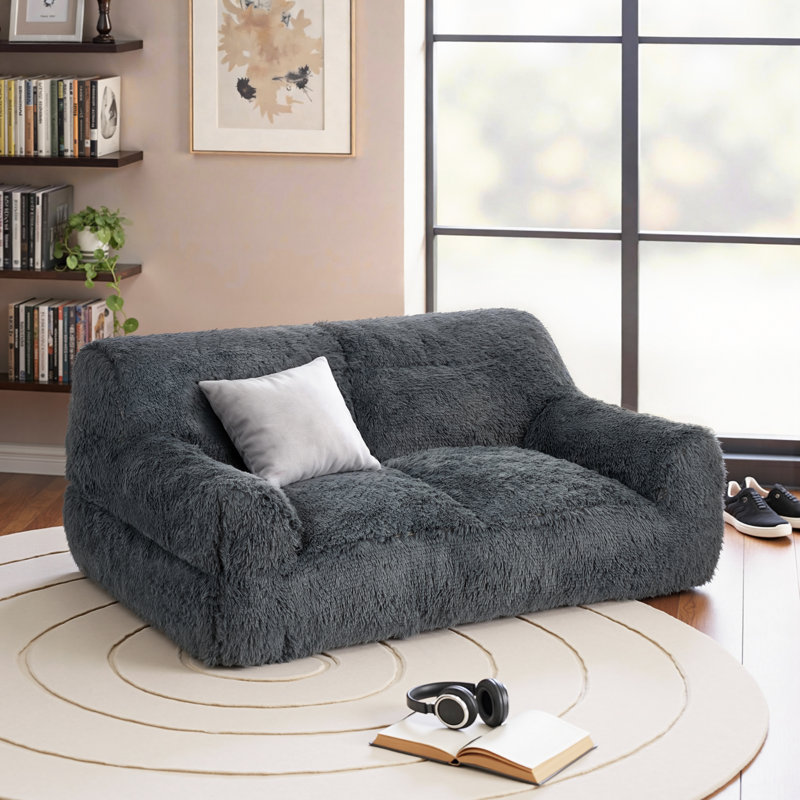Fauteuil à billes moelleux rembourré en fausse fourrure moelleuse et canapé moelleux moelleux, Fausse fourrure grise