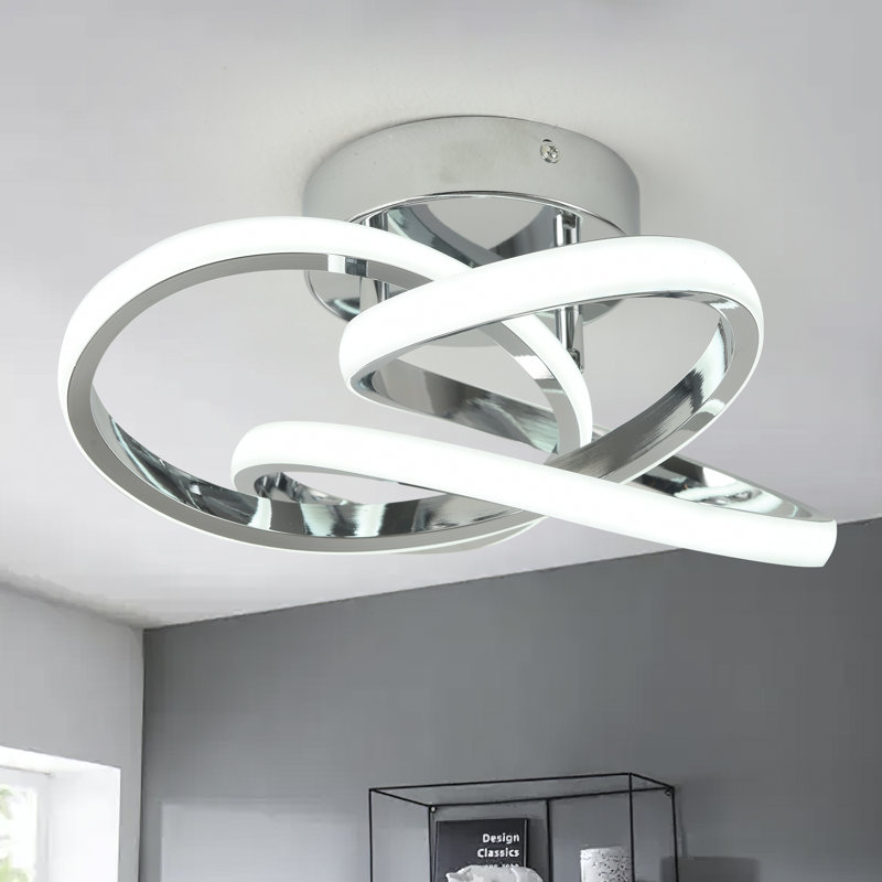 Janyia 1 - Light 31cm Chrome Geometric LED Flush Mount, Chrome