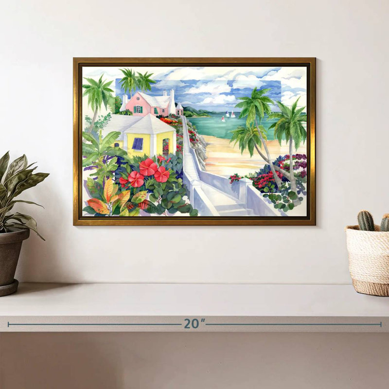 Island Cliffs, 13" X 9", Floating Frame Gold