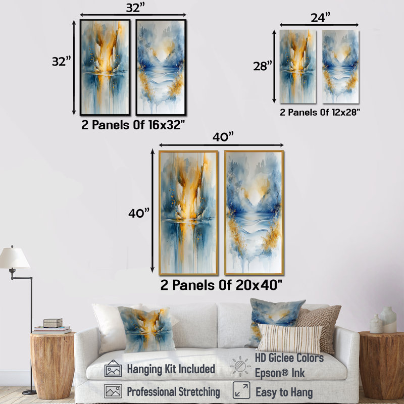 Parallel Coastal Divide Horizon Landscape I - Collection d'art mural abstrait 2 pièces, H 28 po x l 25 po, Toile tendue