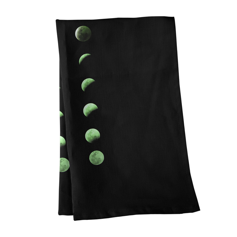 Serviette de thé lune phases, Noir / Vert, Polyester sergé