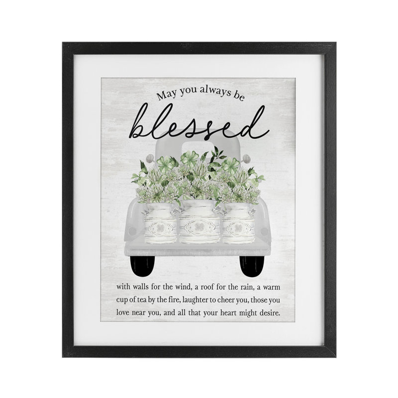 «Always Be Blessed Spring Florals», reproduction imprimée sous verre encadrée, H 16 po x l 13 po, Cadre noir minuit