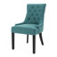 2 Contemporary Dining Chairs - , Sloped , Seat, Dark Brown Wood Legs, Teal Of Modern Fabric Upholstery, Birch Color