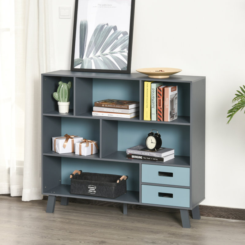 Laurencho 37.75" H x 41.25" W Standard Bookcase, Navy Blue