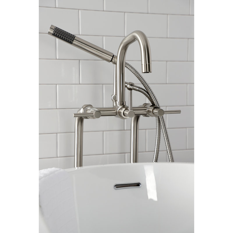 Kingston Brass Concord Freestanding Tub Faucet with Supply Line and Stop Valve, Brushed Nickel, Lever