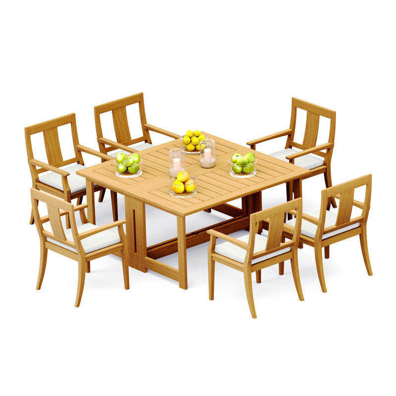 6 Seats 7 Pcs Grade-A Teak Wood Dining Set: 60" Square Rectangle Butterfly Table And 6 Osborne Arm Chairs #11OS1406, 6