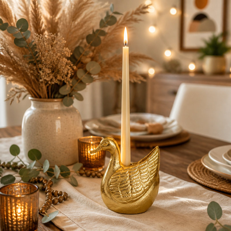 Bougeoir décoratif en métal en forme de cygne pour table - Bougeoir sculptural glamour pour salon ou cuisine - 12,5 cm, doré