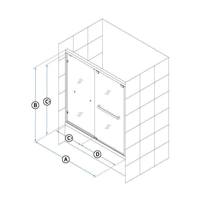 DreamLine Encore 56-60 in. W Semi-Frameless Bypass Sliding Tub Door