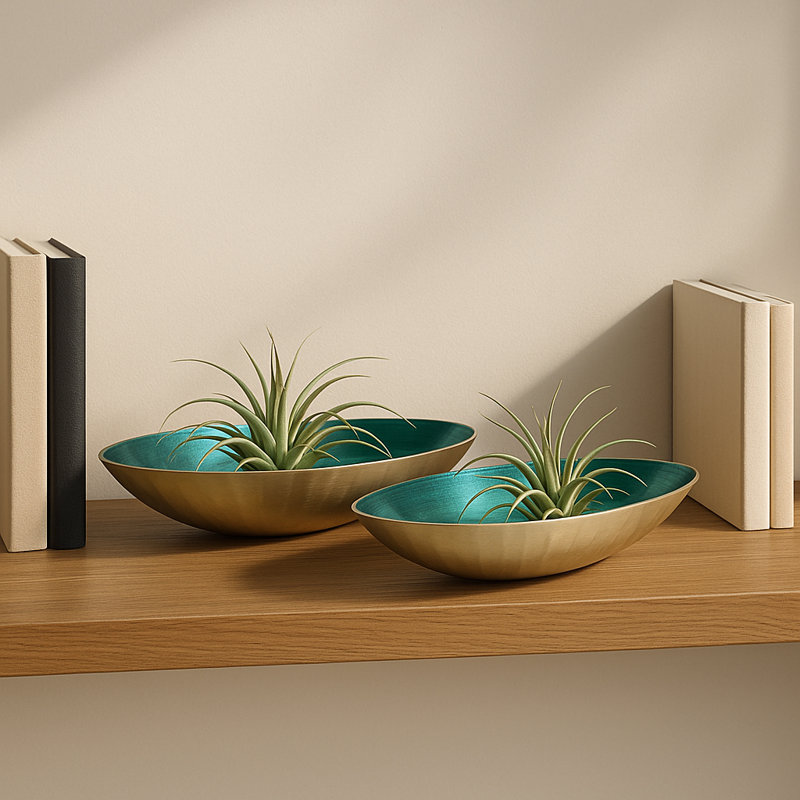 Oval Metal Decorative Bowl for Modern Home Decor - Coastal Inspired Accent Bowl for Entryway or Shelf Styling - Set of 2, 23", 20"