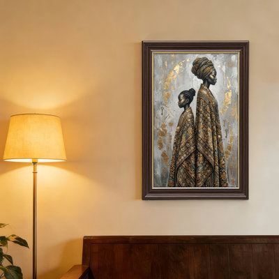 Art mural antique sur toile encadré doré pour le salon, la chambre à coucher, le bureau ou le vestibule - Décoration murale décorative avec motif doré