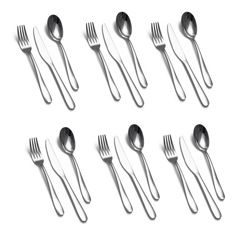 Service de table 18 pièces en acier inoxydable avec 6 couteaux, fourchettes et cuillères