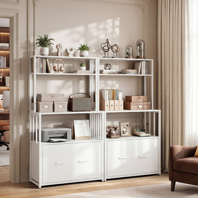 Vertical Filing Cabinet with Bookshelf for A4 & Letter, White