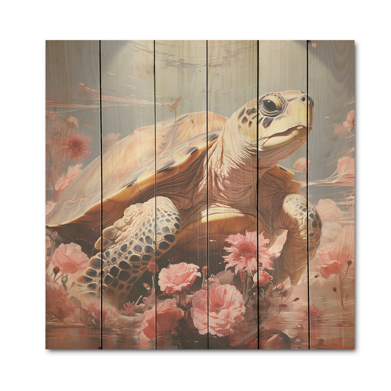 Romantisme tortue - tortue, art mural sur bois de pin naturel, H 15 po x l 15 po