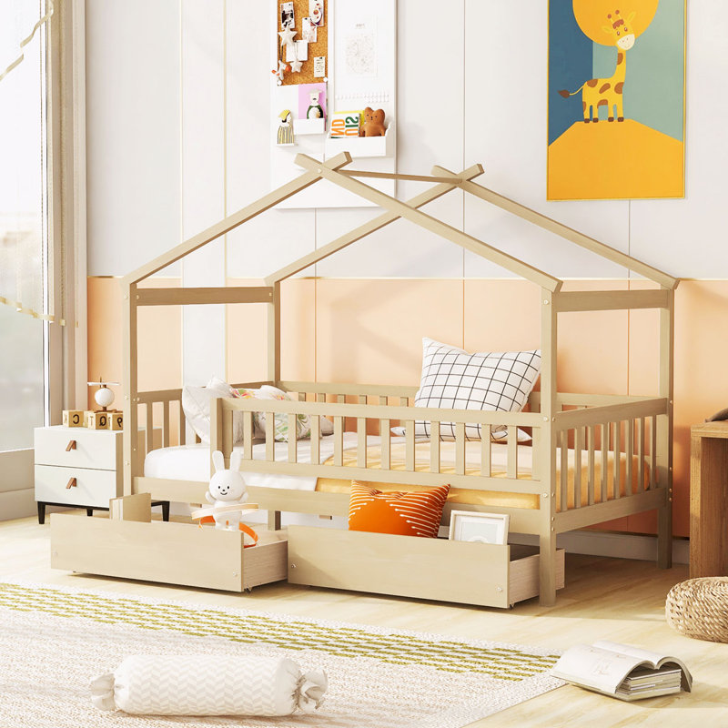 Lit de rangement en bois Terral, Naturel, Simple