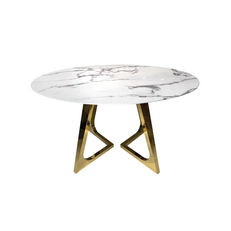 Assel Round Faux Marble Top Metal Base Dining Table