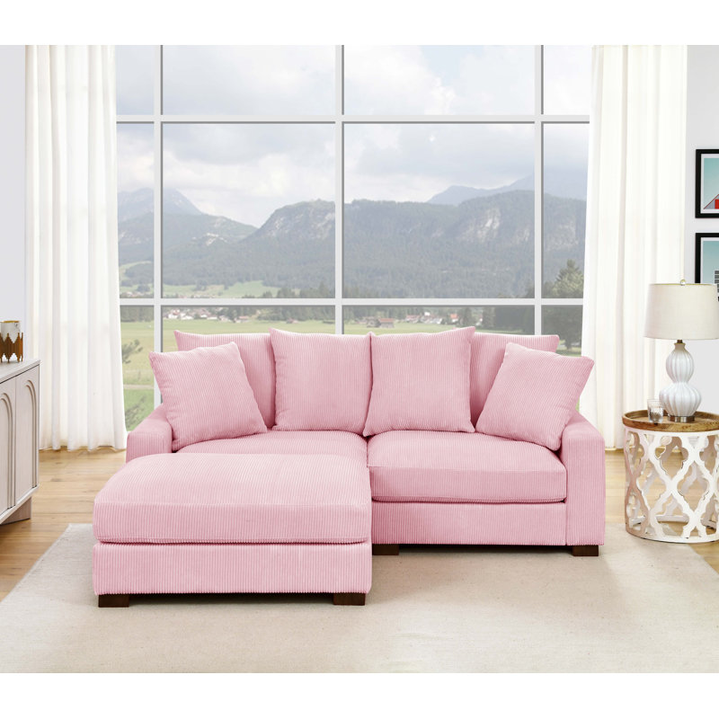 Xandar Corduroy Sofa, Pink, 3, 34" H x 86" W x 67.5" D