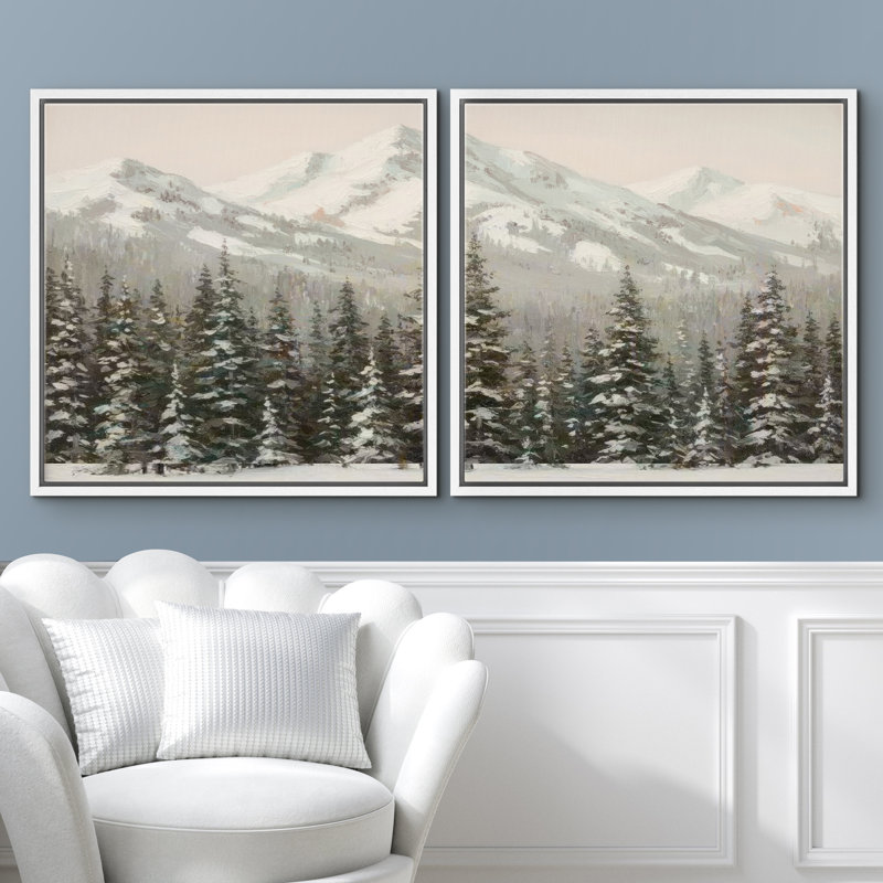 «Snowy Mountain Pine Forest Winter Landscape», art mural encadré dans la chambre principale, 2 pièces, H 24 po x l 24 po