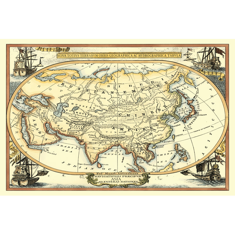 Nautical Map Of Asia by Vision Studio - Wrapped Canvas Print, 30cm H x 46cm W