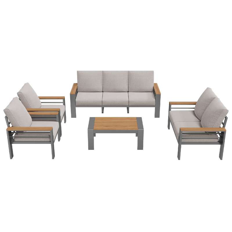 Ensemble de conversation de patio moderne en aluminium avec coussins amovibles faciles à nettoyer, Light Grey