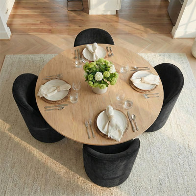 Ensemble de table de salle à manger pour 4 personnes avec table ronde unie de 52 po et 4 chaises pivotantes rembourrées en chenille