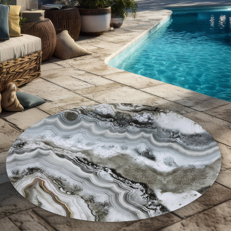 Abstract Geode - Brown Round Outdoor Area Rug for Home Decor