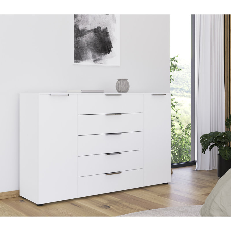 Flipp 5 Drawer 160Cm W Combo Dresser, Alpine White/Chrome