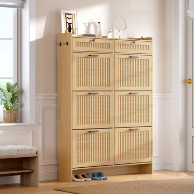 Meuble à chaussures de style champêtre de 42,13 po de large avec 6 portes, 2 tiroirs de rangement et étagères réglables pour l'entrée