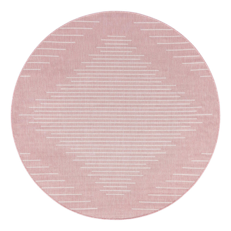 Striped Machine Woven Polypropylene Indoor / Outdoor Area Rug in Light Red, Round 10'8"