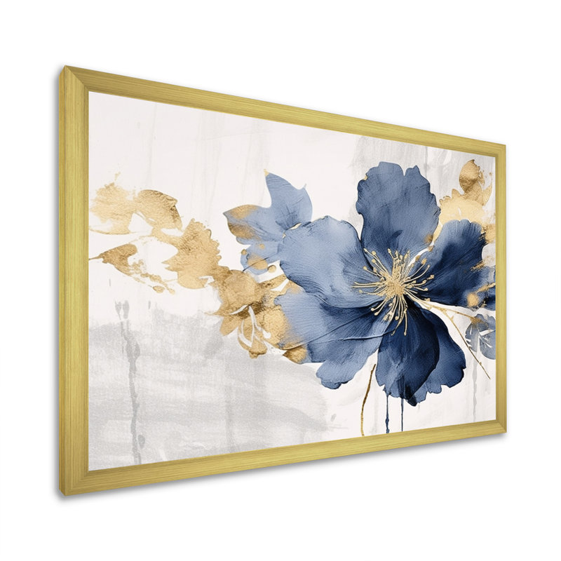 Hibiscus bleu et blanc, fleurs d'harmonie tropicale I - art mural floral, Cadre doré simple, H 24 po x l 32 po