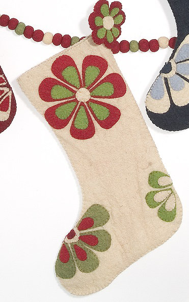 Flower Power Christmas Stocking, Cream/Green