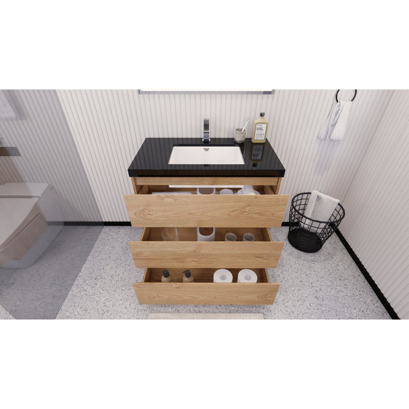 Reyes 35'' Single Bathroom Vanity Base Only, New England Oak