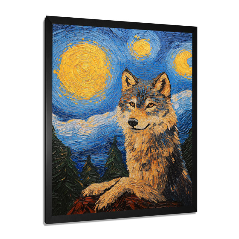 Murales expressives de loup par Vincent I - loup, salon d'art mural, H 32 po x l 24 po, Noir