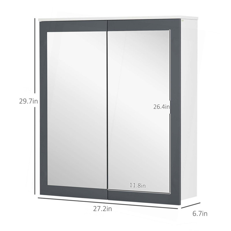 Armoire à pharmacie de salle de bain avec miroir, armoire à miroir de salle de bain murale 27 po x 30 po, armoire de salle de bain murale avec rangement, portes doubles et 2 tablettes réglables